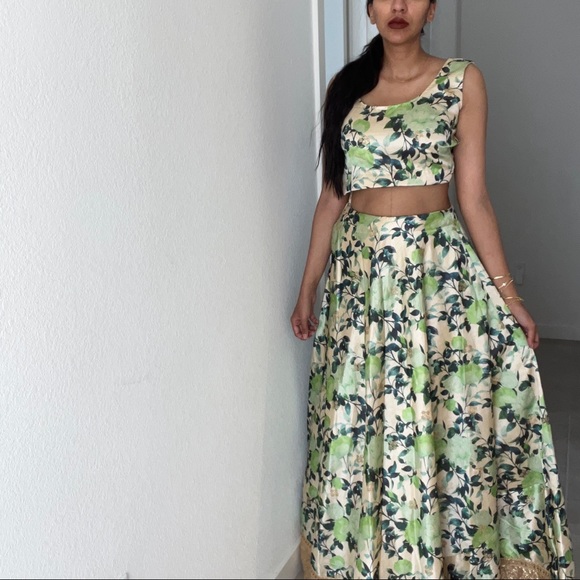 MKP Other - Green & Beige Floral 2-Piece Lengha Set